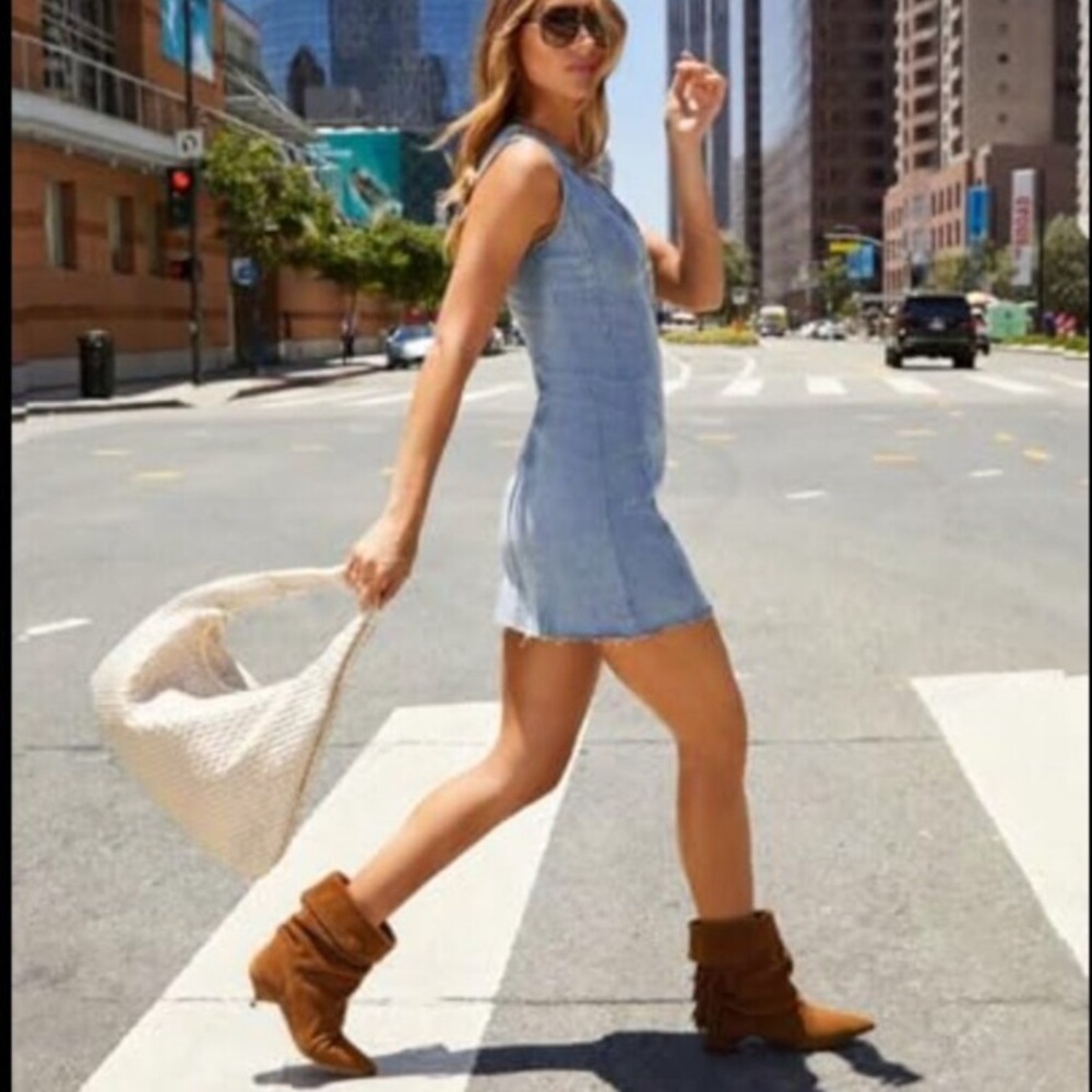 Slouchy Ankle Boots Pointed Toe Kitten Heels Wide Calf Boho Suede Fold Over new - Picture 3 of 8